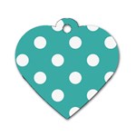 Polka Dots - White on Verdigris Dog Tag Heart (Two Sides)
