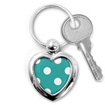 Polka Dots - White on Verdigris Key Chain (Heart)