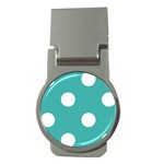 Polka Dots - White on Verdigris Money Clip (Round)