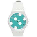 Polka Dots - White on Verdigris Round Plastic Sport Watch (M)