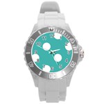 Polka Dots - White on Verdigris Round Plastic Sport Watch (L)