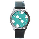 Polka Dots - White on Verdigris Round Metal Watch