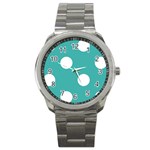 Polka Dots - White on Verdigris Sport Metal Watch
