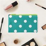 Polka Dots - White on Verdigris Canvas Cosmetic Bag (XS)