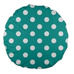 Polka Dots - White on Verdigris Large 18  Premium Round Cushion