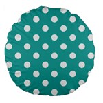 Polka Dots - White on Verdigris Large 18  Premium Flano Round Cushion