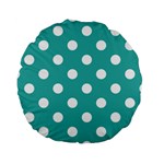 Polka Dots - White on Verdigris Standard 15  Premium Round Cushion