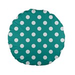 Polka Dots - White on Verdigris Standard 15  Premium Flano Round Cushion