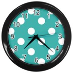 Polka Dots - White on Verdigris Wall Clock (Black)
