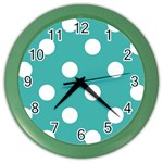 Polka Dots - White on Verdigris Color Wall Clock