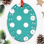 Polka Dots - White on Verdigris Oval Filigree Ornament (Two Sides)