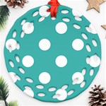 Polka Dots - White on Verdigris Ornament (Round Filigree)