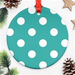Polka Dots - White on Verdigris Round Ornament (Two Sides)