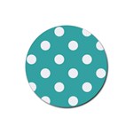 Polka Dots - White on Verdigris Rubber Round Coaster (4 pack)