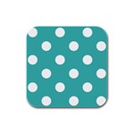 Polka Dots - White on Verdigris Rubber Square Coaster (4 pack)