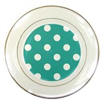 Polka Dots - White on Verdigris Porcelain Plate