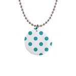 Polka Dots - Verdigris on White 1  Button Necklace