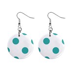 Polka Dots - Verdigris on White 1  Button Earrings