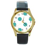 Polka Dots - Verdigris on White Round Gold Metal Watch