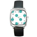 Polka Dots - Verdigris on White Square Metal Watch