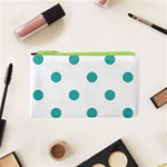 Polka Dots - Verdigris on White Canvas Cosmetic Bag (XS)