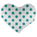 Polka Dots - Verdigris on White Large 19  Premium Flano Heart Shape Cushion