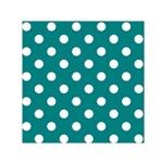 Polka Dots - White on Teal Small Satin Scarf  (Square)