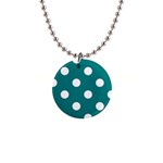 Polka Dots - White on Teal 1  Button Necklace