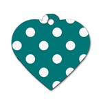 Polka Dots - White on Teal Dog Tag Heart (One Side)