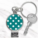 Polka Dots - White on Teal Nail Clippers Key Chain