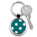 Polka Dots - White on Teal Key Chain (Round)