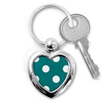 Polka Dots - White on Teal Key Chain (Heart)