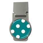 Polka Dots - White on Teal Money Clip (Round)