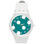 Polka Dots - White on Teal Round Plastic Sport Watch (M)