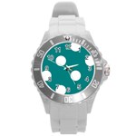 Polka Dots - White on Teal Round Plastic Sport Watch (L)
