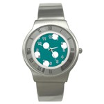 Polka Dots - White on Teal Stainless Steel Watch