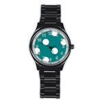 Polka Dots - White on Teal Stainless Steel Round Watch