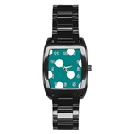 Polka Dots - White on Teal Stainless Steel Barrel Watch