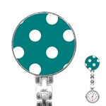 Polka Dots - White on Teal Stainless Steel Nurses Watch