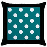 Polka Dots - White on Teal Throw Pillow Case (Black)