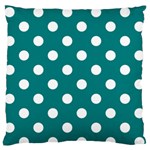 Polka Dots - White on Teal Large Flano Cushion Case (One Side)