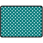 Polka Dots - White on Teal Double Sided Fleece Blanket (Large) (Two Sides)