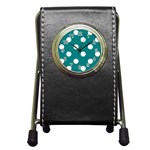 Polka Dots - White on Teal Pen Holder Desk Clock