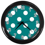 Polka Dots - White on Teal Wall Clock (Black)
