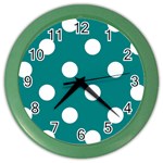 Polka Dots - White on Teal Color Wall Clock
