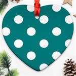 Polka Dots - White on Teal Ornament (Heart)
