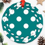 Polka Dots - White on Teal Round Filigree Ornament (Two Sides)
