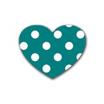 Polka Dots - White on Teal Rubber Coaster (Heart)