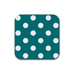 Polka Dots - White on Teal Rubber Coaster (Square)