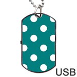 Polka Dots - White on Teal Dog Tag USB Flash (One Side)